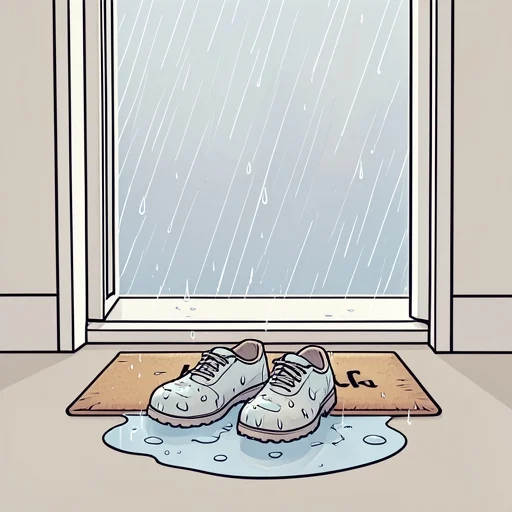 雨で靴が濡れた - Bildwörterbuch