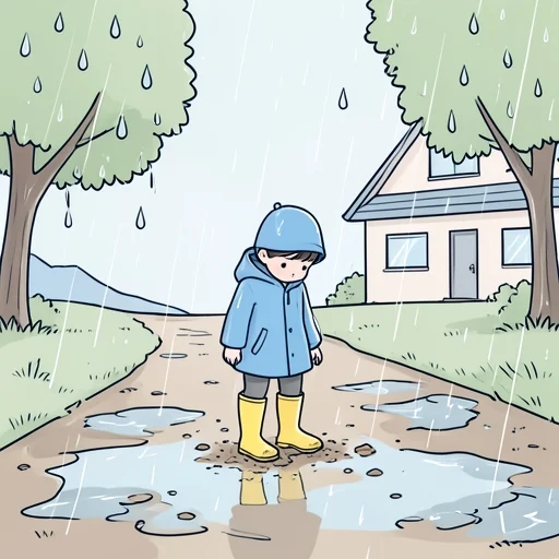 雨で道が泥んこになった - Bildwörterbuch