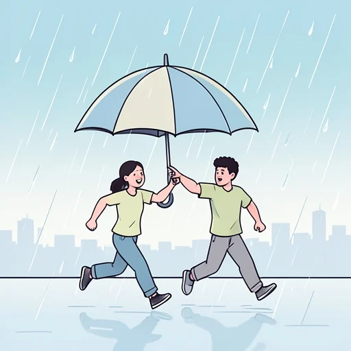 雨が降り始めたから急ごう - 그림 사전