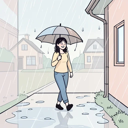 雨が降った。それでも彼女は来た - Bildwörterbuch