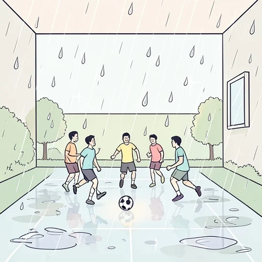 雨が降っていたものの試合は続けられた - 그림 사전