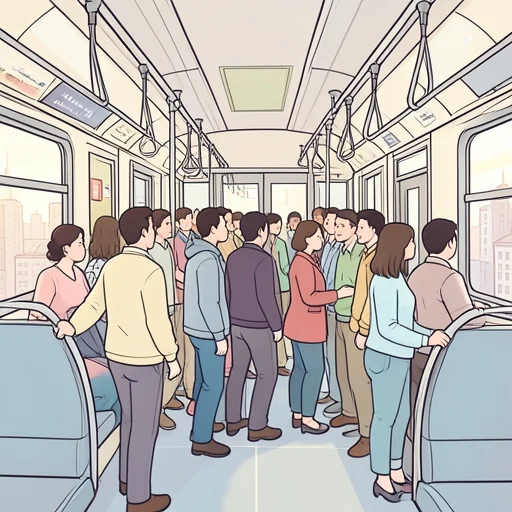 朝は電車が大変混雑する - Bildwörterbuch