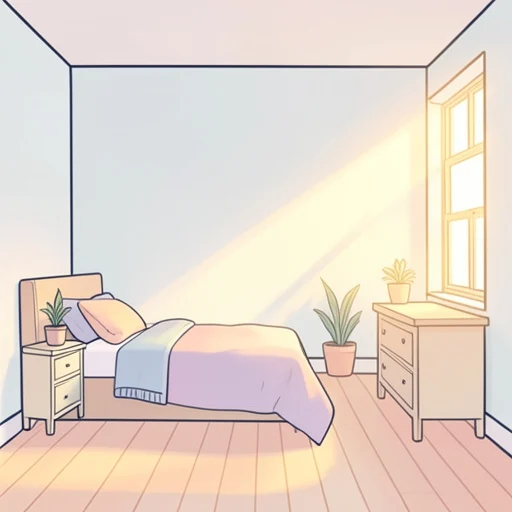 朝日が部屋の中に射してきた - Bildwörterbuch