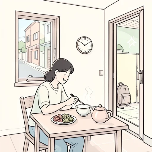朝飯食べてから出かけて - Bildwörterbuch