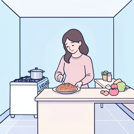 新しい料理を作ってみました - 그림 사전