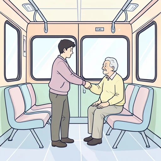 バスの席は老人に譲るべきだ - Bildwörterbuch