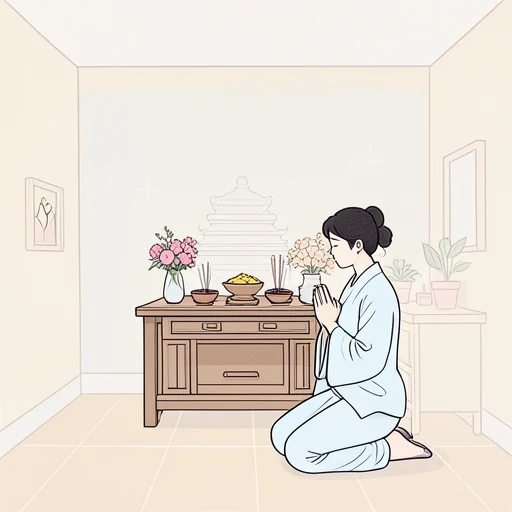 仏壇に手を合わせた - Bildwörterbuch