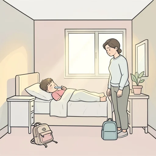 病気のため学校を休みました。 - 그림 사전