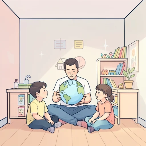父親が子供にいろいろなことを教える - Bildwörterbuch