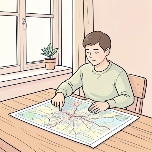 地図を広げてルート決めた - Bildwörterbuch