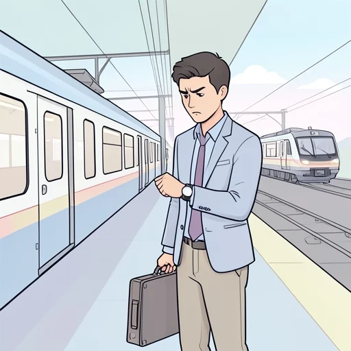 電車が遅れたせいで会議に間に合わなかった - Illustrated Dictionary