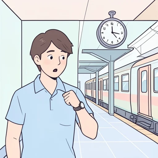 電車が遅れていたのに意外と早く着いて助かったよ - Illustrated Dictionary