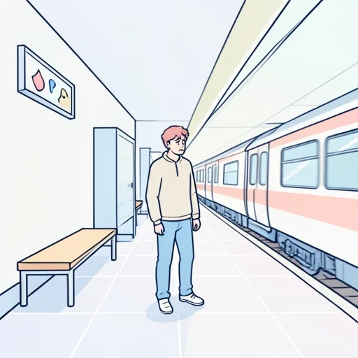 電車に乗り遅れてしまいました。 - 그림 사전