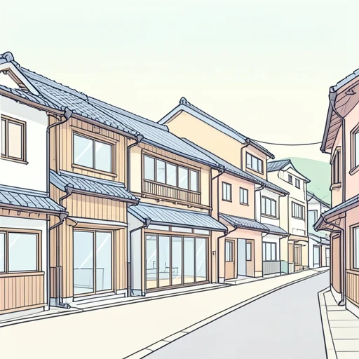 伝統的な建築様式を現代風にアレンジした建物が並んでいる - Bildwörterbuch