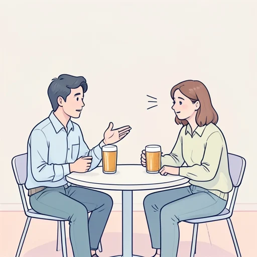 同僚とビールを飲みながら愚痴を言い合った - Bildwörterbuch