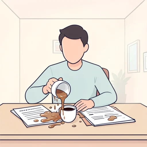 不注意でコーヒーをこぼして大切な書類が濡れちゃった - Bildwörterbuch