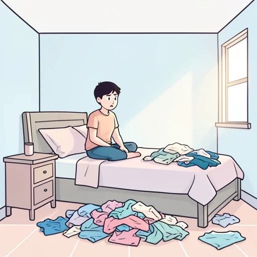 服をそのまま脱ぎ散らかしている - Bildwörterbuch