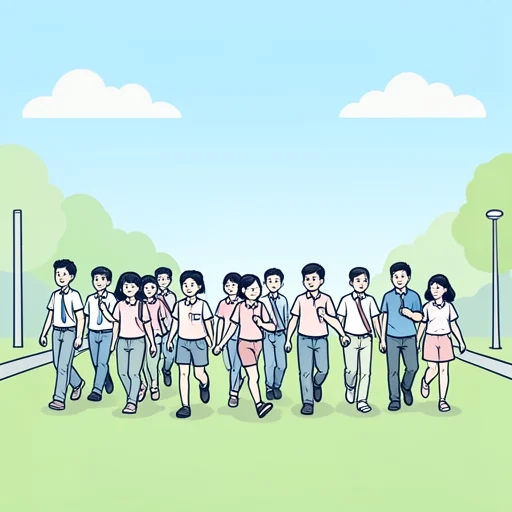 学生の集団で行進した - Bildwörterbuch