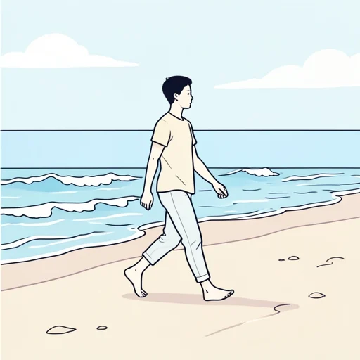 裸足で砂浜を歩いた - Bildwörterbuch