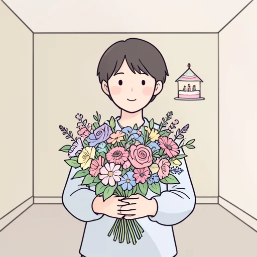 母が誕生日にきれいな花をくれた - Bildwörterbuch