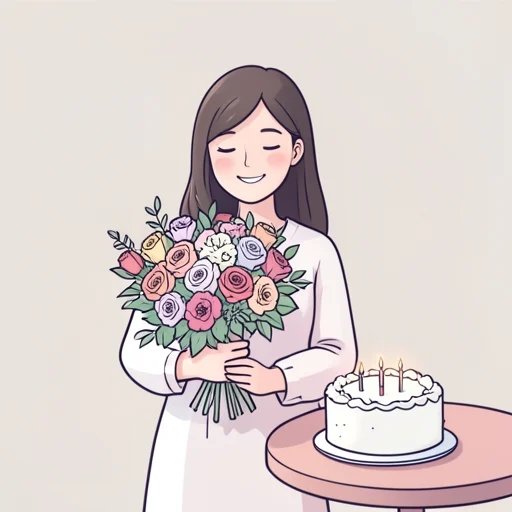母の誕生日に花を贈った - Bildwörterbuch