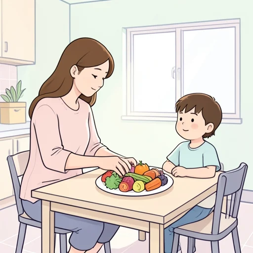 母は私に野菜を食べさせました。 - Từ điển minh họa