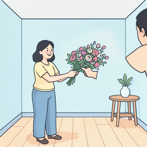 花束を受け取ったら、彼女は微笑んだ - Bildwörterbuch
