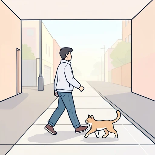 歩道を歩いていたら猫が横切った - Bildwörterbuch