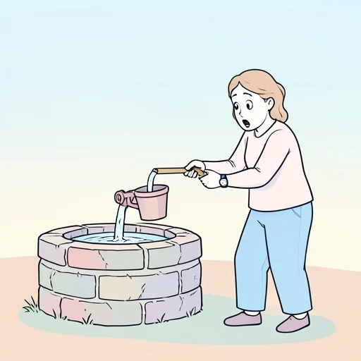 井戸から水を汲み上げるのに、思ったより時間がかかった - Bildwörterbuch