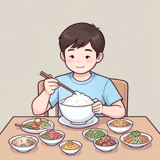 今が食べ盛りの年頃だから、もりもり食べる - Bildwörterbuch