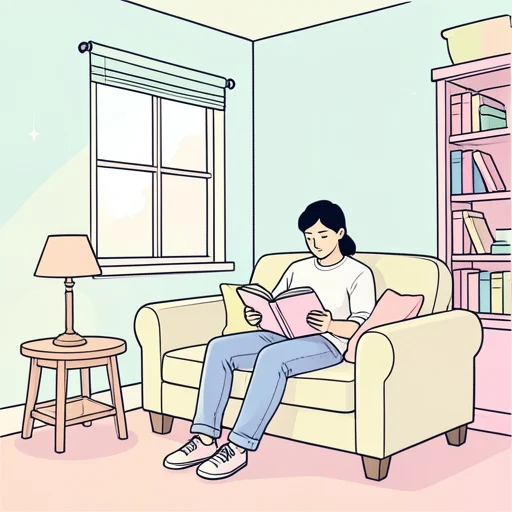 今、本を読んでいます。 - 그림 사전