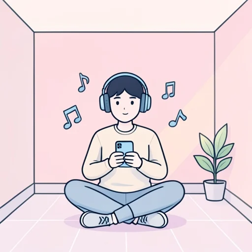 今、音楽を聞いています。 - 그림 사전