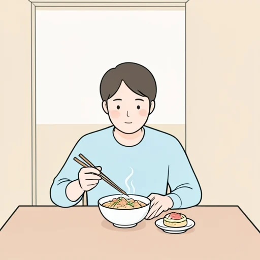今食事しているところです。 - Dizionario illustrato