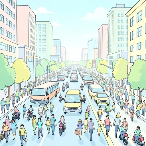 人口の増加に伴って交通問題も深刻になっている - イラスト辞典