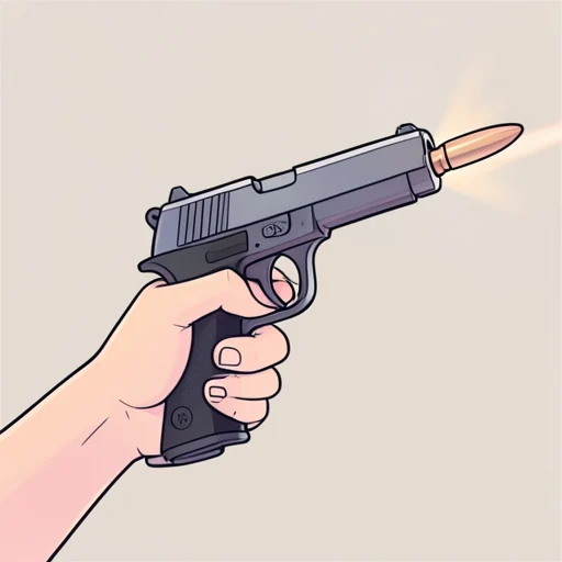 銃から弾が飛び出してきた - Bildwörterbuch