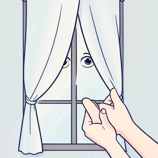カーテンの隙間から覗かないでよ - Bildwörterbuch