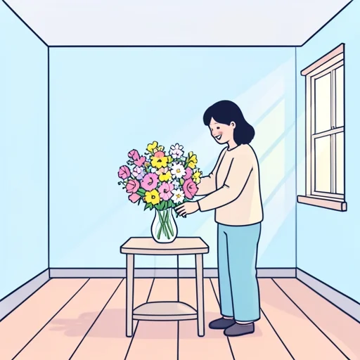 花瓶に美しい花を挿して部屋に春の訪れを感じた - Bildwörterbuch