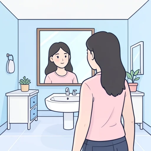 鏡で自分の顔を見た - Bildwörterbuch