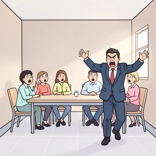 会議の最中に突然社長が怒鳴り込んできたから全員ひっくり返った - Bildwörterbuch