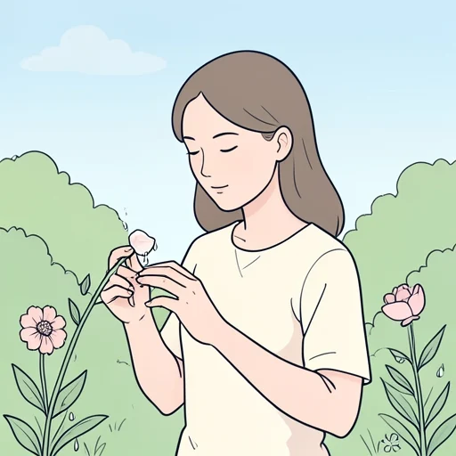 彼女、朝露に濡れた花びらを摘んだ - Bildwörterbuch