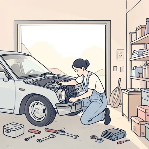 彼女、中古車を買って自分で修理した - Bildwörterbuch