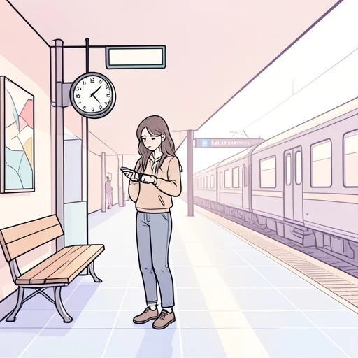 彼女、電車が遅れて駅で30分も待たされちゃった - Bildwörterbuch