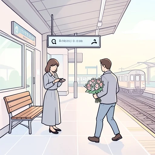 彼女が駅で待ってる間に彼は花を買ってきた - Bildwörterbuch