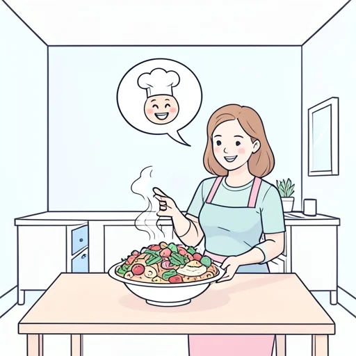 彼女が作った料理はいつも美味しいと評判だ - Bildwörterbuch