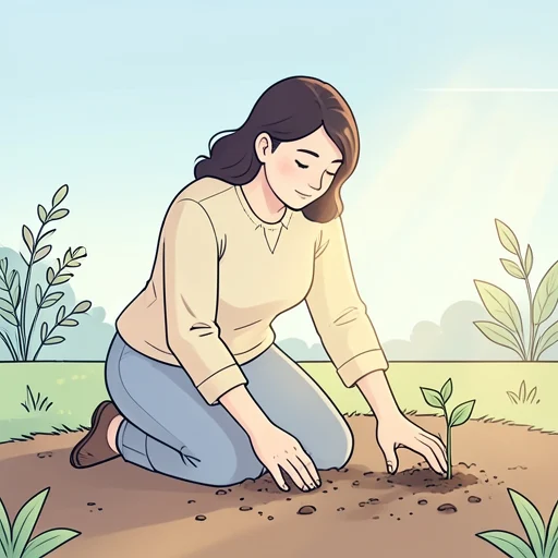 彼女が植えた土から芽が出てきた - Bildwörterbuch