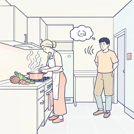 彼女が野菜を茹でる音が台所から聞こえてきた - Bildwörterbuch