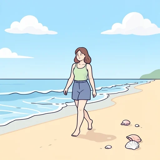 彼女、裸足でビーチを歩いた - Bildwörterbuch