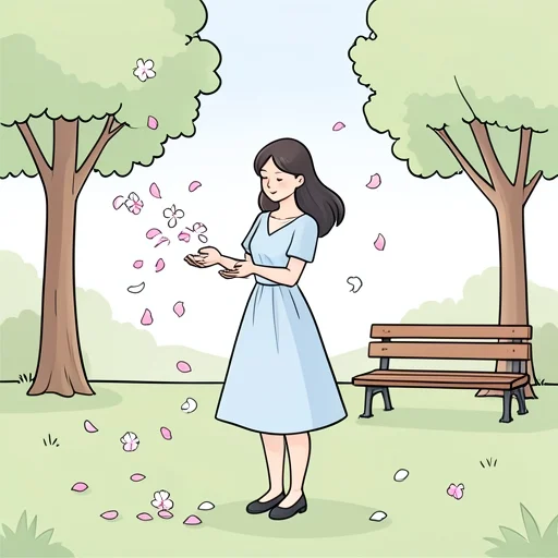 彼女、花びらを風に散らした - Bildwörterbuch