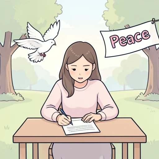彼女、平和を望んで署名した - Bildwörterbuch