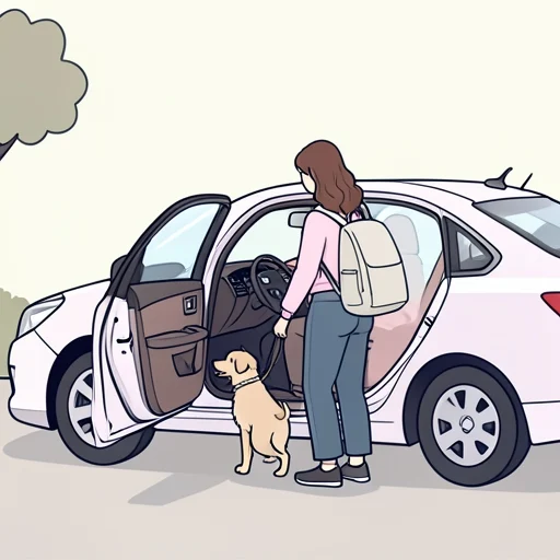 彼女、犬を車に乗せて出かけた - Bildwörterbuch
